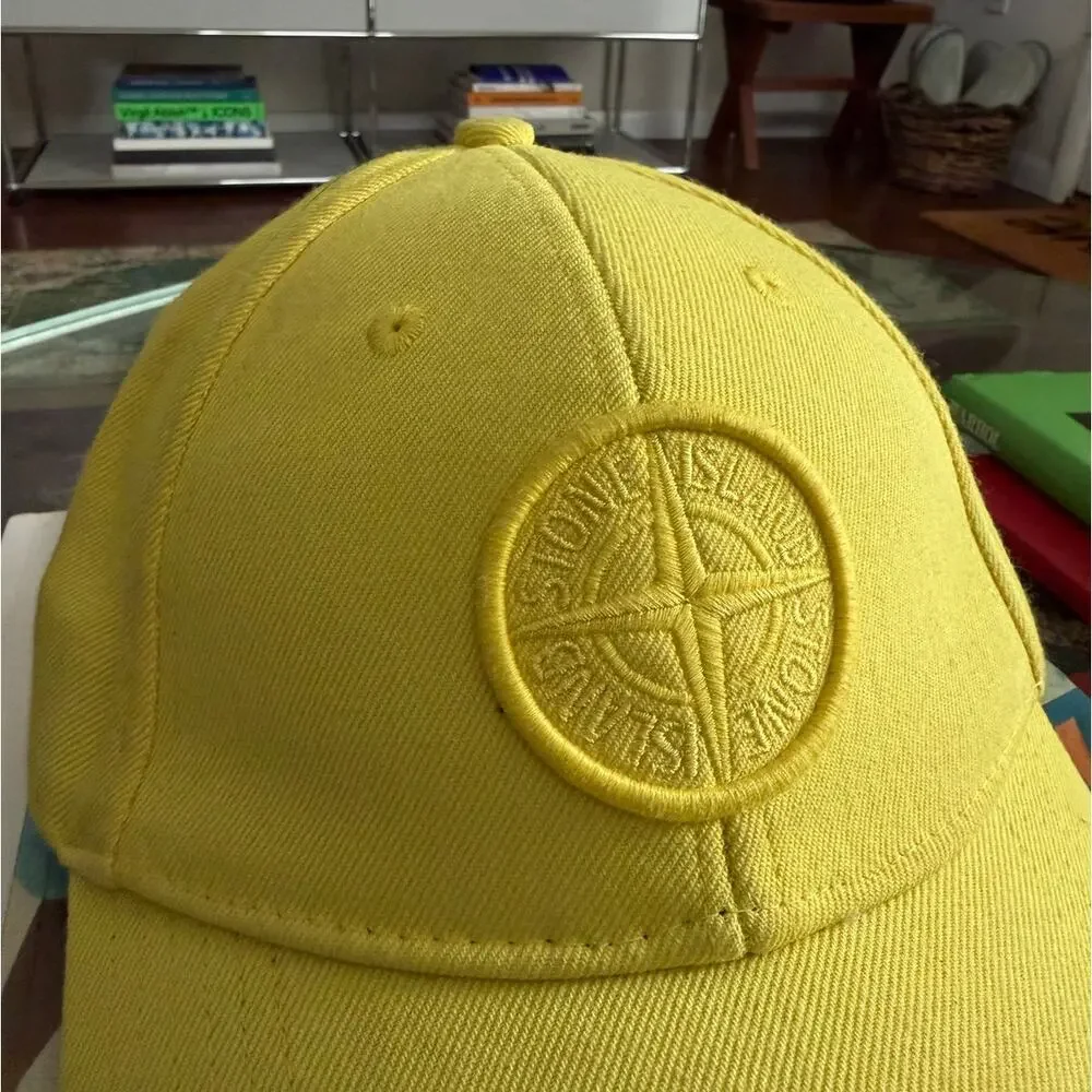 Stone Island Cotton Compass Yellow Logo Cap Hat